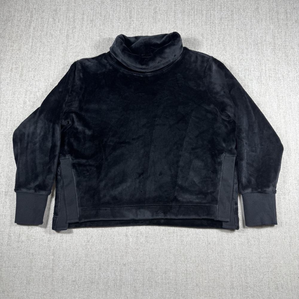 Athleta Women's Pullover Black Sweater L Black Cowl Neck Velour